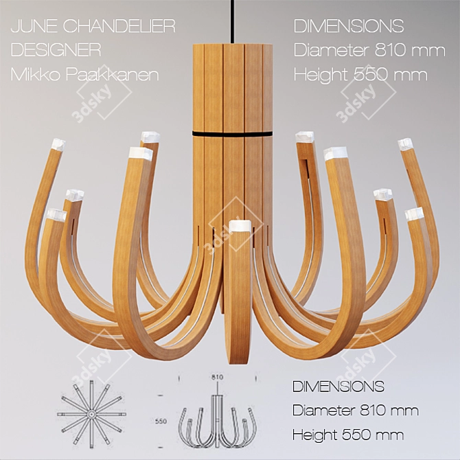 Nordic Wood LED Chandelier 3D model image 1
