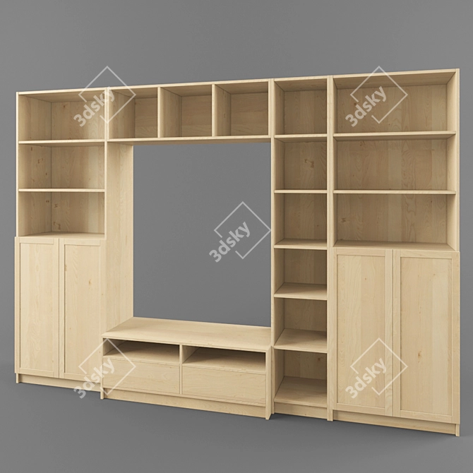 Modern Birch TV Cabinet - Ikea Billy/Bennu 3D model image 1