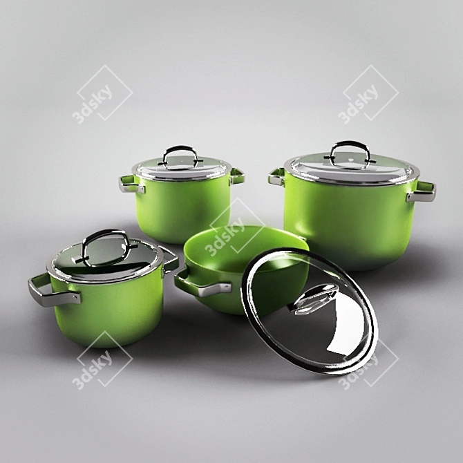 Colorful Cookware Set 3D model image 1