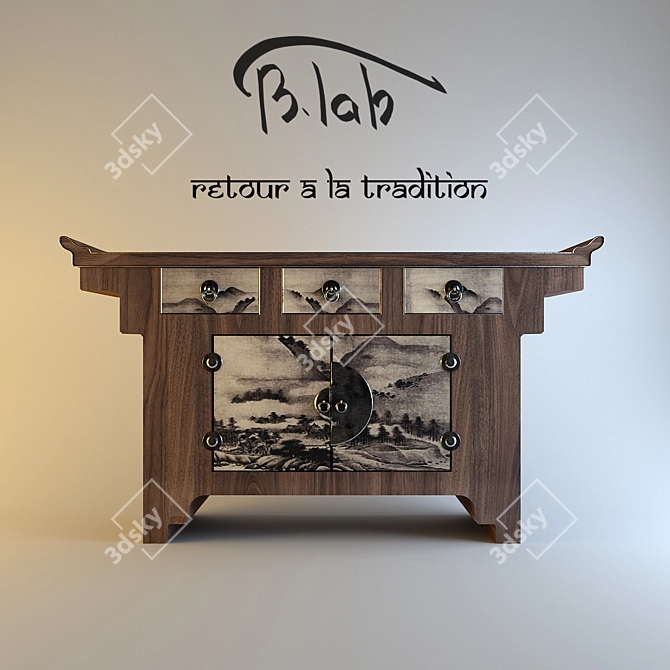 Traditional East Asian Walnut Table by B.lab 3D model image 1