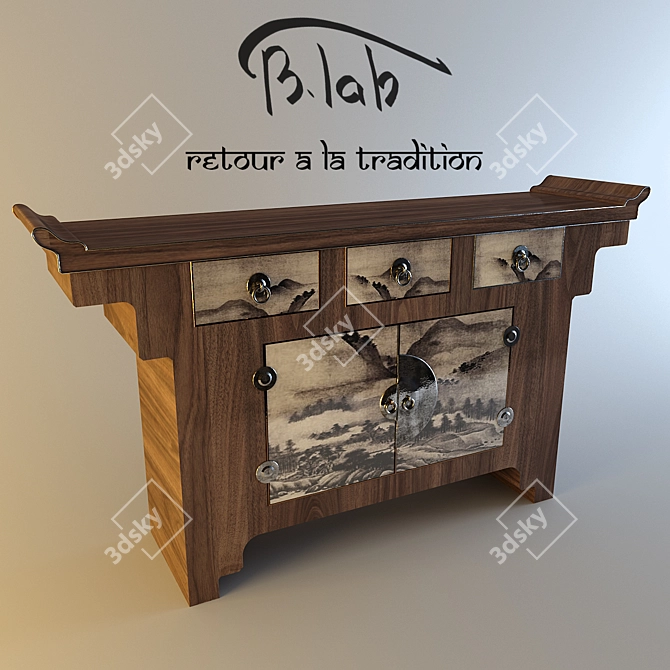 Traditional East Asian Walnut Table by B.lab 3D model image 2