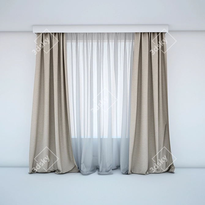 Sleek Simple Curtains 3D model image 1