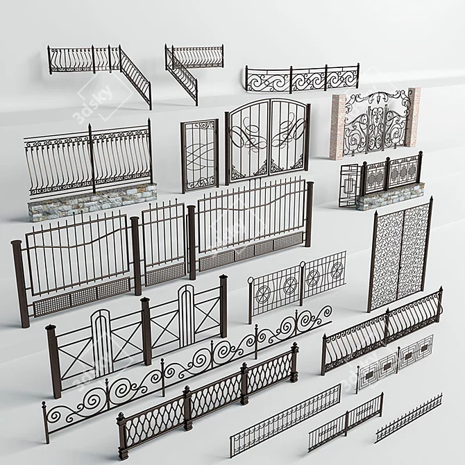 Elegant Wrought Iron Fences 3D model image 1