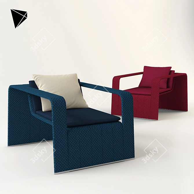 Modern Red and Blue Armchair 3D model image 2