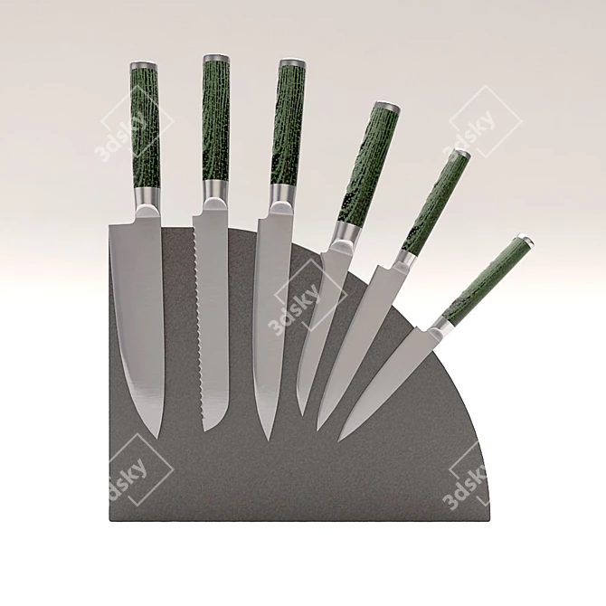 Japanese Knives Set with Magnetic Base 3D model image 1