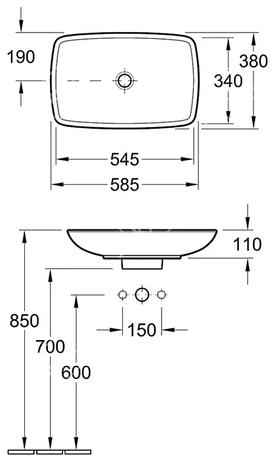 Modern Rectangular Porcelain Basin - Villeroy & Boch Loop & Friends 3D model image 2