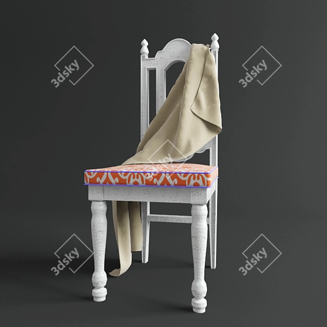 Title: Restored Vintage Chair with Elegant Drapery 3D model image 2