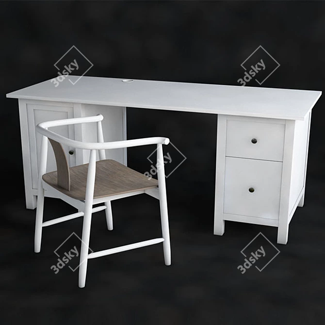 Sleek White Wood Office Set 3D model image 1