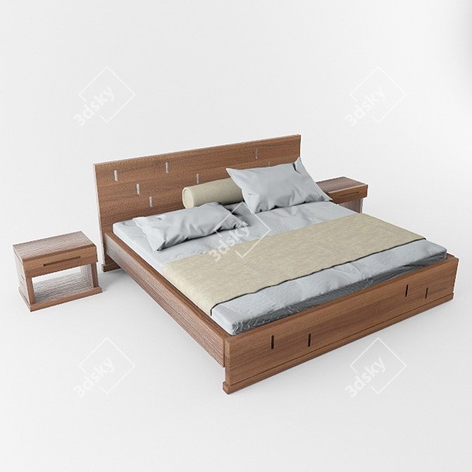 Elegant Italian Riva 1920 Vera Bed with Bedside Tables 3D model image 1