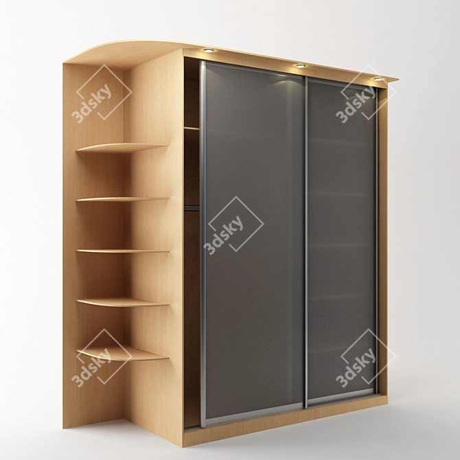 Sleek Wood and Glass Wardrobe 3D model image 1