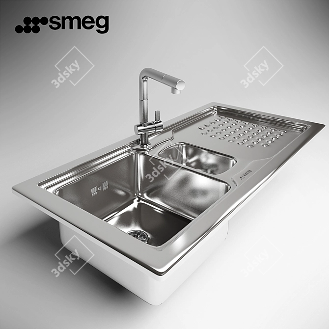 SmegLV100D-3: Stainless Steel Sink with Double Bowls & Matte Finish 3D model image 1