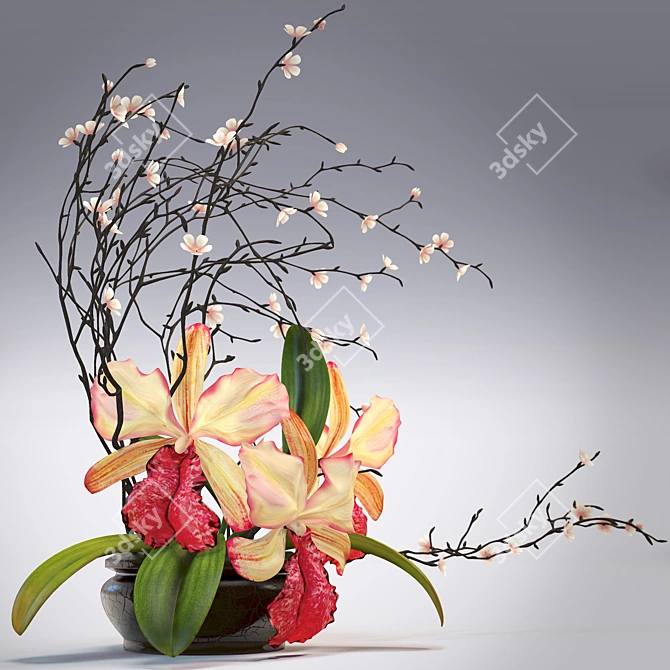 Orchid Harmony: Elegant Floral Arrangement 3D model image 1