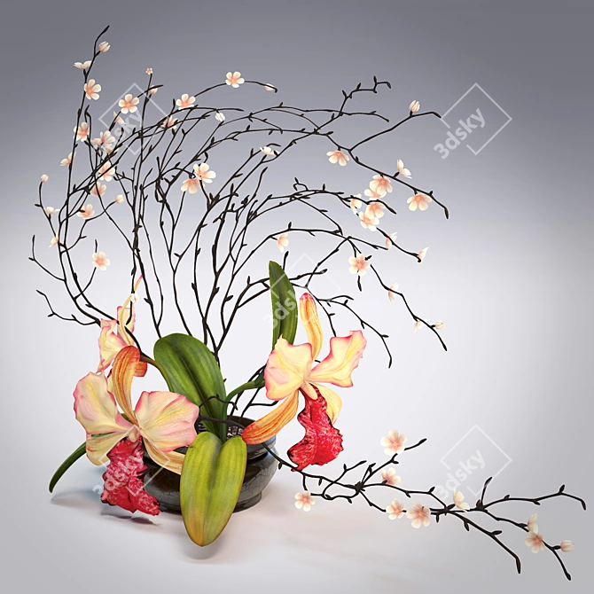 Orchid Harmony: Elegant Floral Arrangement 3D model image 2