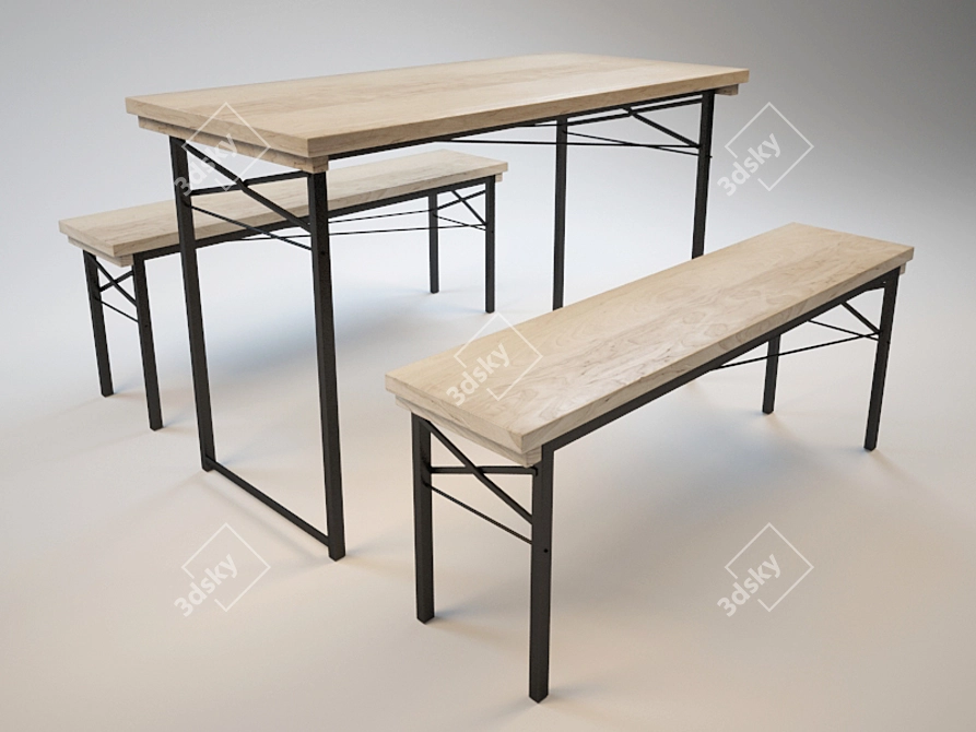 Versatile Rustic Dining Set 3D model image 1