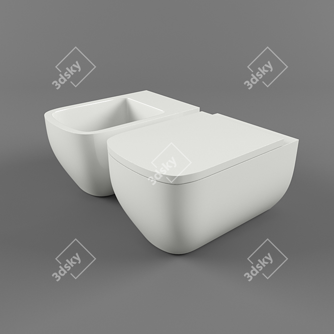 Duravit Happy D2 Toilet & Bidet Set 3D model image 1