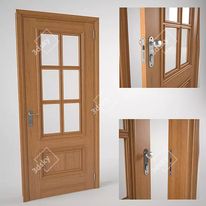 Brazilian Standard Wooden Door with Glass 3D model image 1