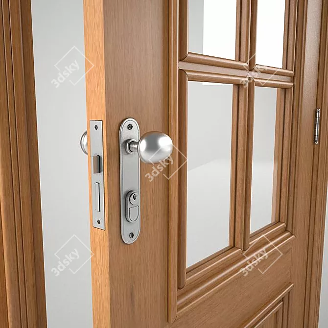 Brazilian Standard Wooden Door with Glass 3D model image 2