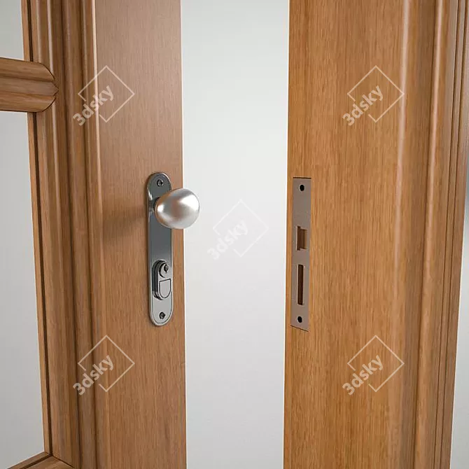 Brazilian Standard Wooden Door with Glass 3D model image 3