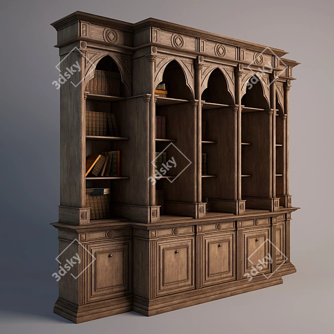 Elegant Modern Library Shelving 3D model image 2