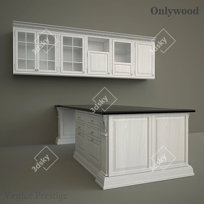 Venice Prestige Kitchen: Island, Stool, Wall Cabinets 3D model image 2