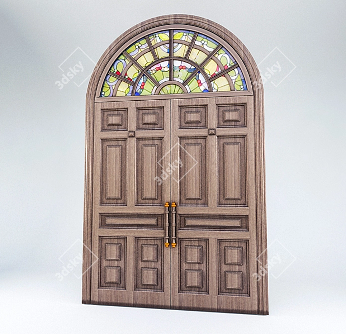 Classic Bell Tower Door with Stained Glass 3D model image 1