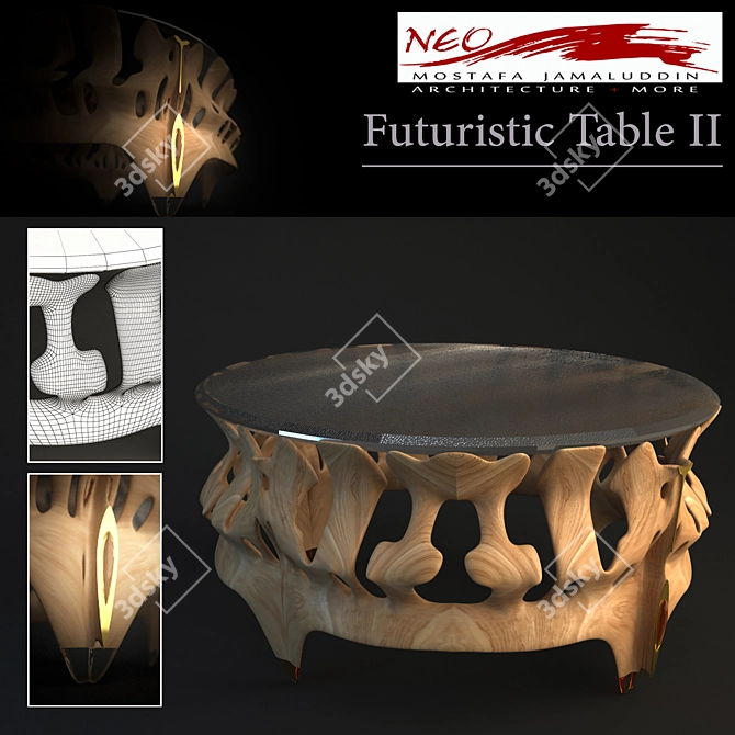 Futuristic Wood Table: iNeo Design 3D model image 1