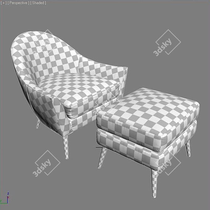 Comfortable Bryce Leather Armchair & Footrest 3D model image 2