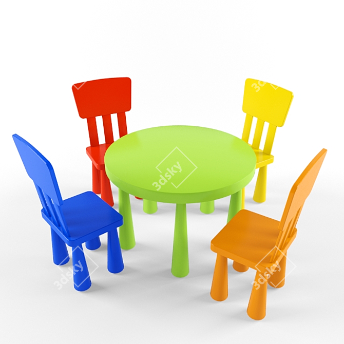IKEA Kids Highchairs and Table 3D model image 1