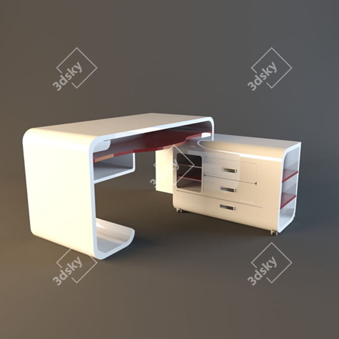 Glossy MDF Office Desk 3D model image 1