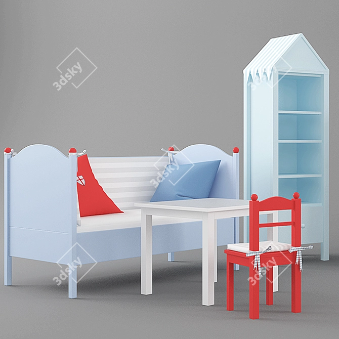 Ritterburg Collection: Cabinet, Sofa, Table & Chair 3D model image 1