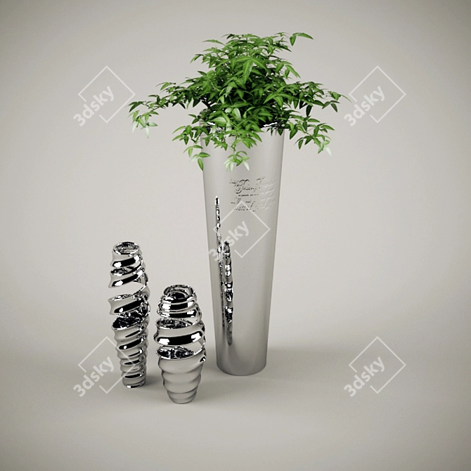 Elegant Plant Vase Set 3D model image 1