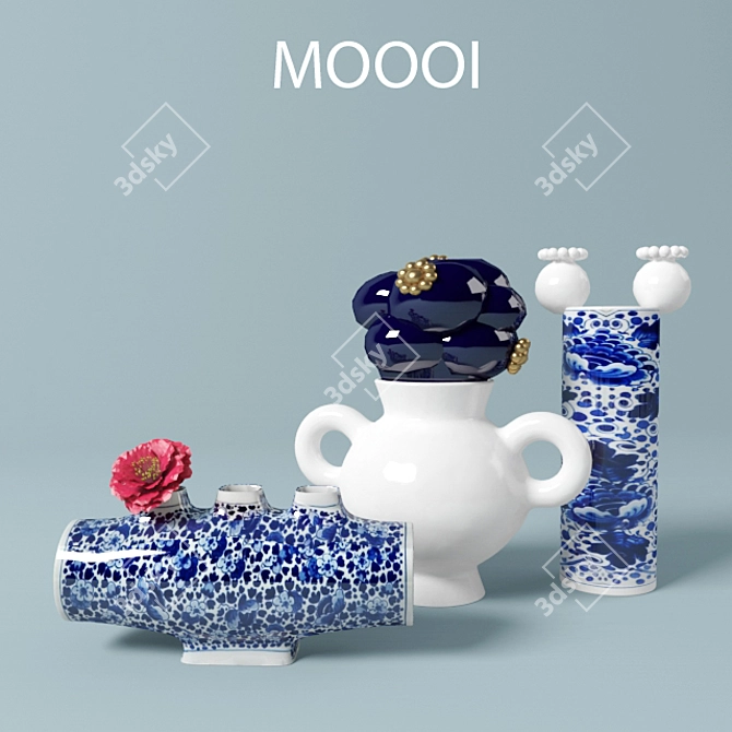 Delft Blue Moooi Vase Set 3D model image 1