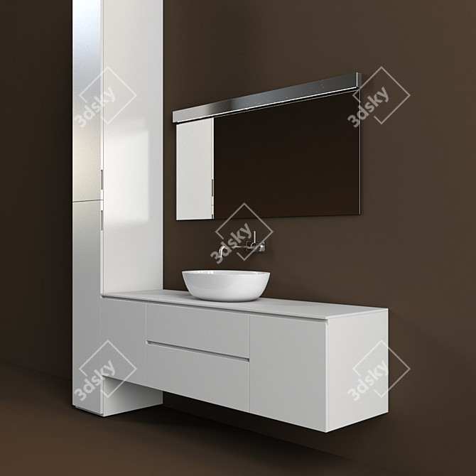 Sleek Vanity Set: Washbasin & Cabinet 3D model image 1