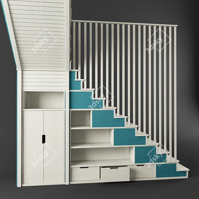 Sleek White Staircase 3D model image 1