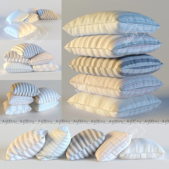 Title: Versatile 5-Pillow Set for Bedroom or Nursery Decor 3D model image 1