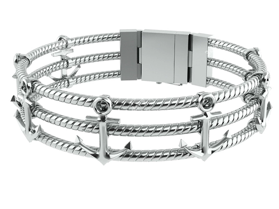 Anchor Chain Men's Bracelet 3D model image 3