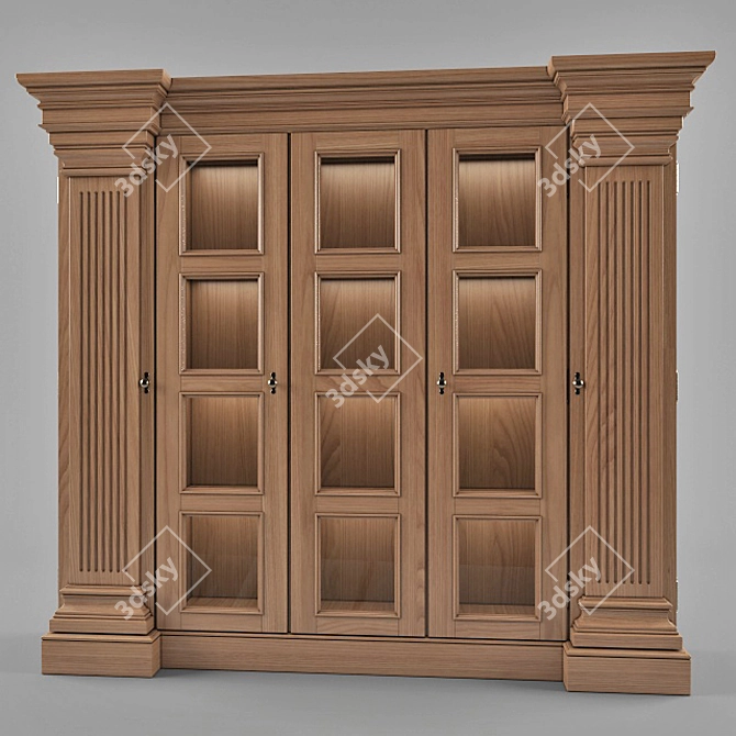 Classic Chestnut Wood Wardrobe - 5 Compartments 3D model image 1