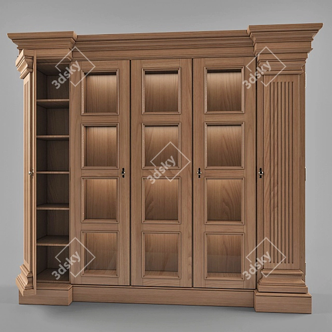 Classic Chestnut Wood Wardrobe - 5 Compartments 3D model image 2