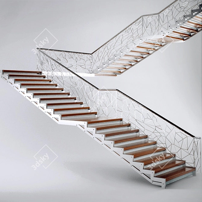 Modern Handrail Stairs 3D model image 1