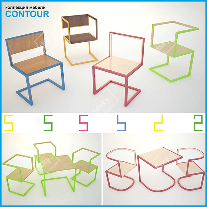 Sleek Wood Furniture Set 3D model image 1
