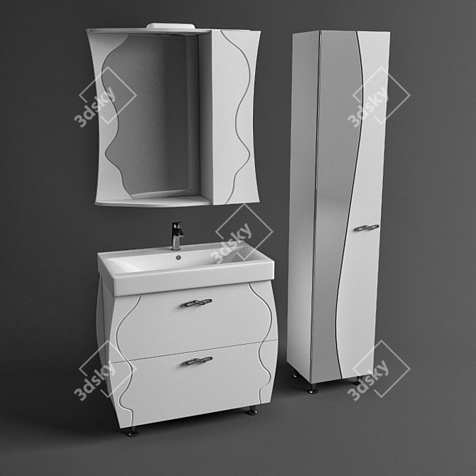 Aqua Solo 80 - Vanity Set with Mirror and Tall Cabinet 3D model image 1