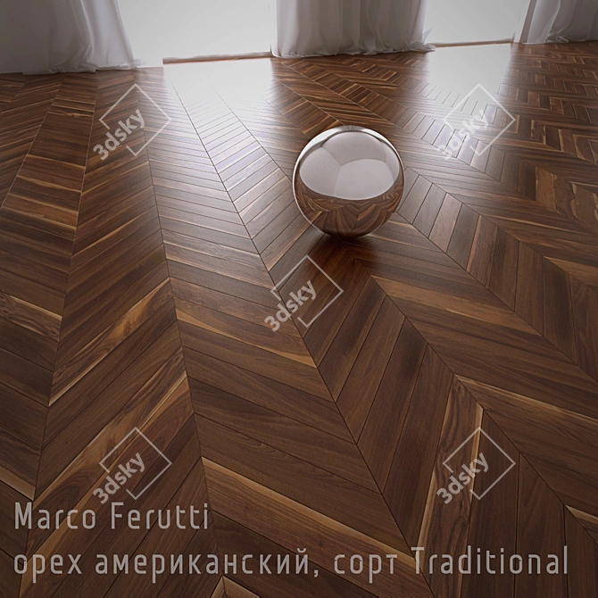 Title: Herringbone Parquet French: Marco Ferutti American Walnut 3D model image 2