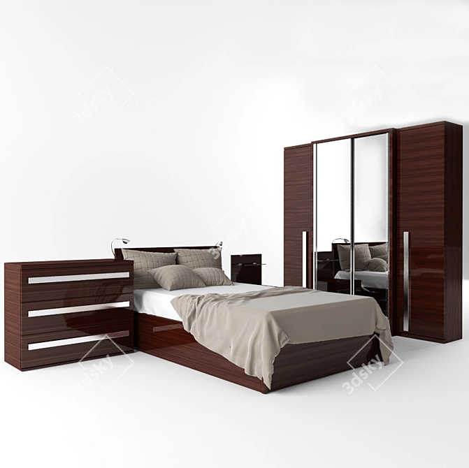 Modern Bedroom Set: Bed, Wardrobe, Nightstand, Dresser 3D model image 1