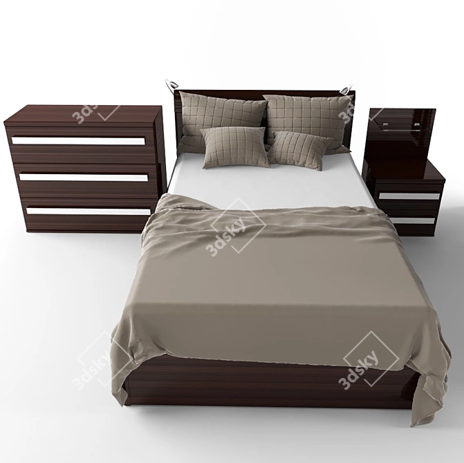 Modern Bedroom Set: Bed, Wardrobe, Nightstand, Dresser 3D model image 3