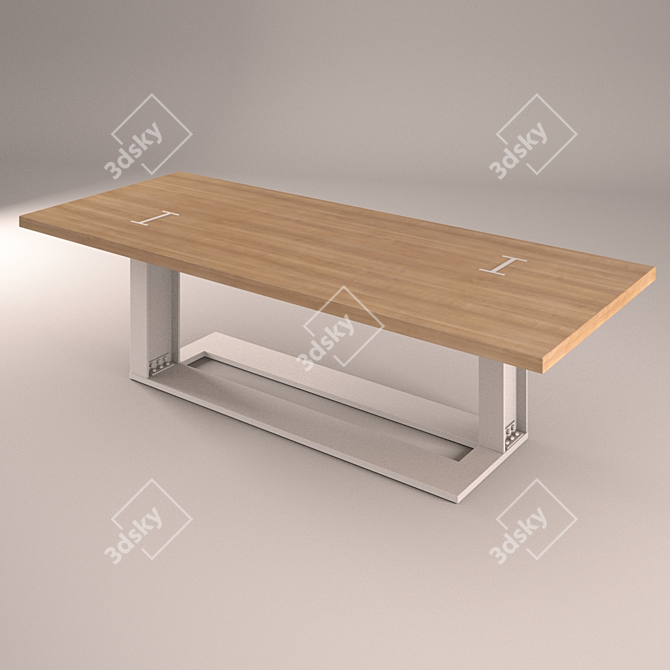 Designer Steel & Solid Wood Desk 3D model image 1
