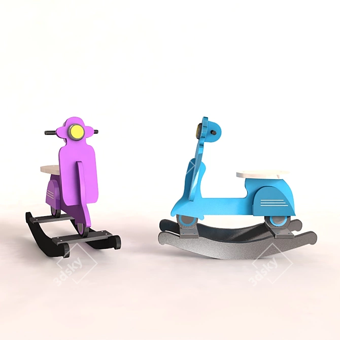 Pink Wooden Rocking Scooter for Children 3D model image 1