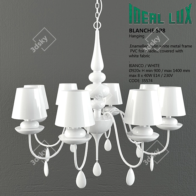 Blanche Ceiling Candelabra: Ideal Lux White Lamp 3D model image 1