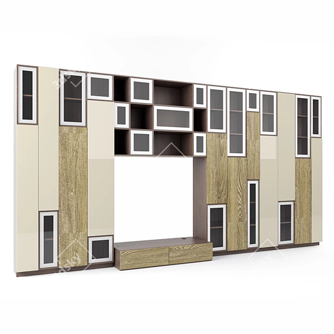 Modern Designer Wall Unit: Sleek LDSP Body, Glossy MDF Doors, Shucko Aluminum Frame 3D model image 1