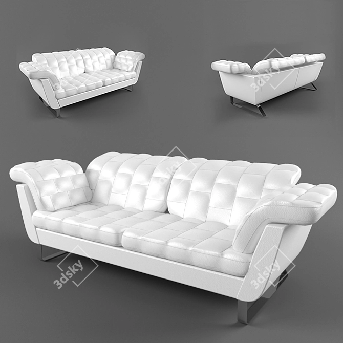 Elegant White Leather Sofa 3D model image 1