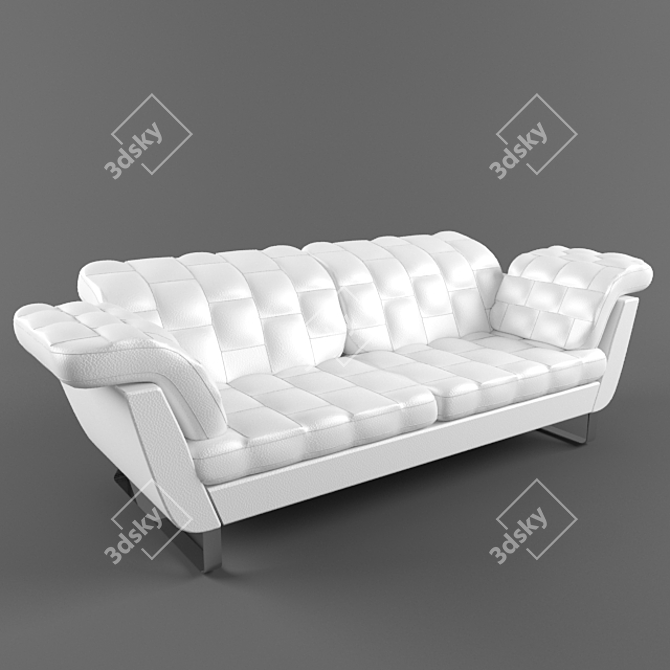 Elegant White Leather Sofa 3D model image 2